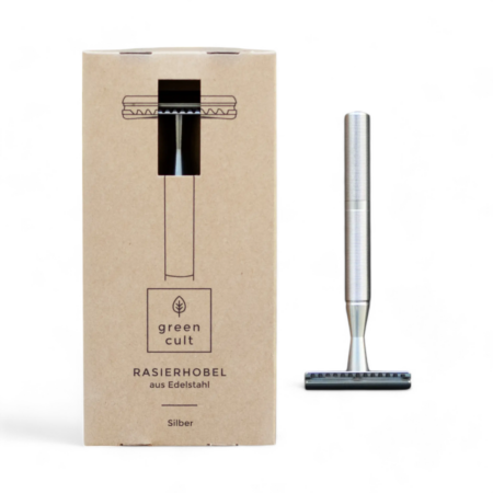 Greencult Rasierhobel Silber, aus Edelstahl, Double Edge, geschlossener Kamm