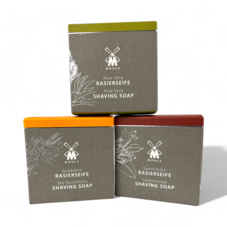Mühle Rasierseifen-Trio Aloe Vera, Sanddorn und Sandelholz 195g
