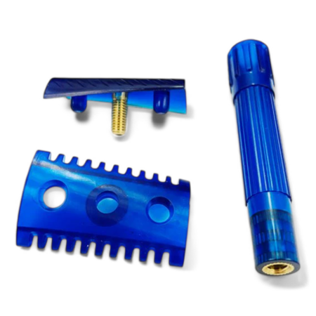 Phoenix Artisan Accoutrements Phantom Blue Double Slant Safety Razor, Offener Kamm, Double Edge1