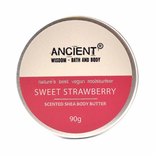 Ancient Wisdom Shea Körperbutter Sweet Strawberry 90g, verführerisch duftend nach Erdbeer