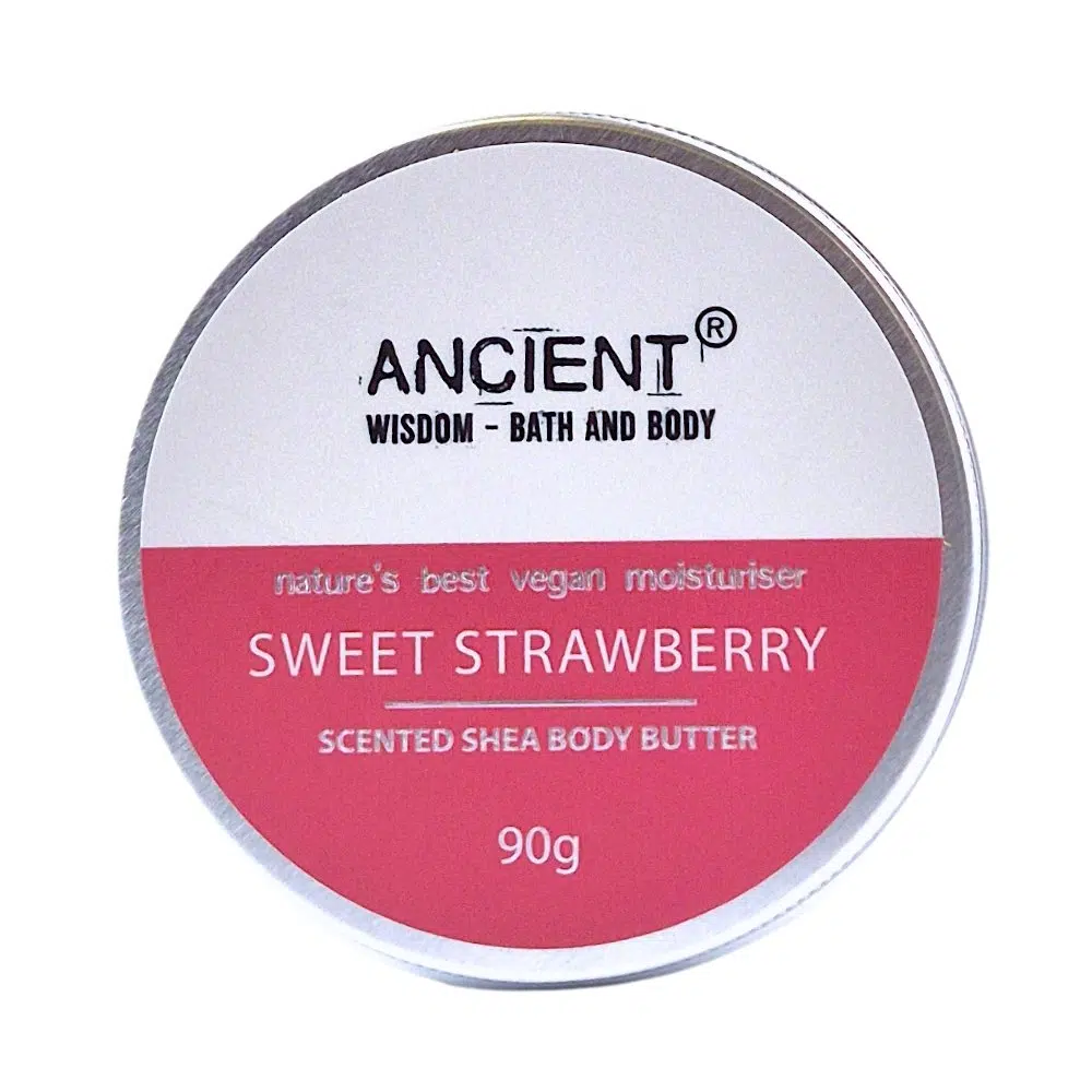 Ancient Wisdom Shea Körperbutter Sweet Strawberry 90g, verführerisch duftend nach Erdbeer